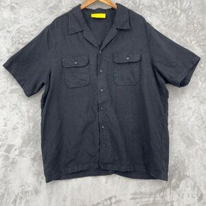 Good Counsel Black 100% Linen Short Sleeve Button Front Shirt